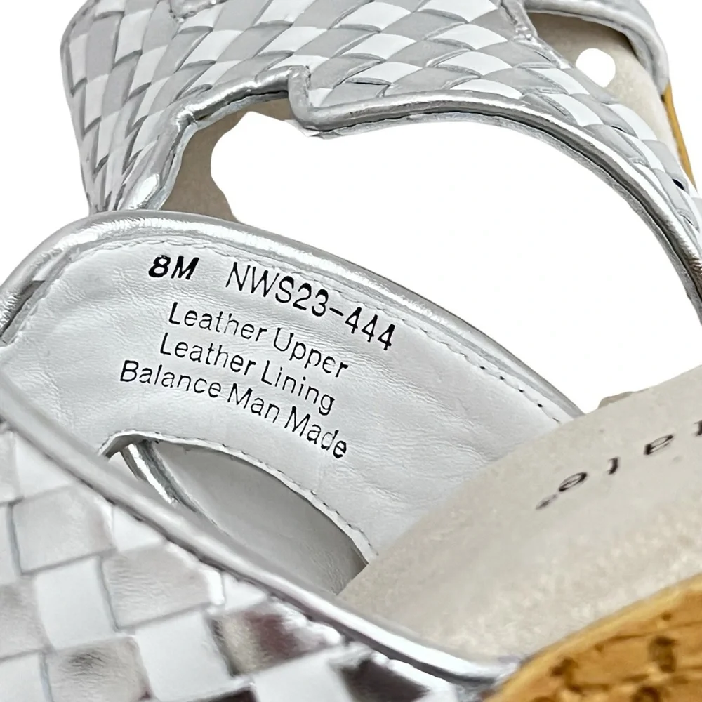 David Tate‎ Moderno Slip On Wedges Sandals Leather Upper Open Toe Silver
